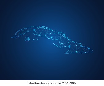 Business map of Cuba modern design with polygonal shapes on dark blue background, simple vector illustration for web sitedesign, digital technology concept.