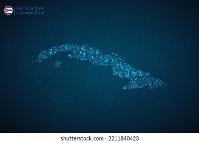 Business map of Cuba modern design with abstract digital technology mesh polygonal shapes on dark blue background. Vector Illustration EPS10.