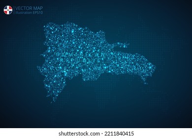 Business map of Dominican Republic modern design with abstract digital technology mesh polygonal shapes on dark blue background. Vector Illustration EPS10.