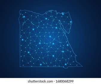 Business map of Egypt modern design with polygonal shapes on dark blue background, simple vector illustration for web sitedesign, digital technology concept.