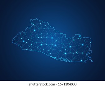 Business map of El Salvador modern design with polygonal shapes on dark blue background, simple vector illustration for web sitedesign, digital technology concept.