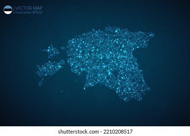 Business Map Of Estonia Modern Design With Abstract Digital Technology Mesh Polygonal Shapes On Dark Blue Background. Vector Illustration EPS10.