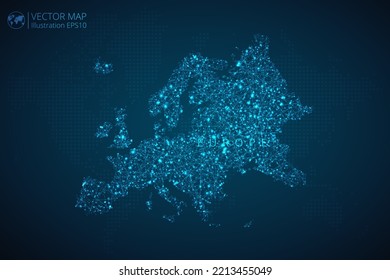 Mapa de negocios de Europa Continente diseño moderno con tecnología digital abstracta malla formas poligonales sobre fondo azul oscuro. EPS10 de ilustración vectorial.