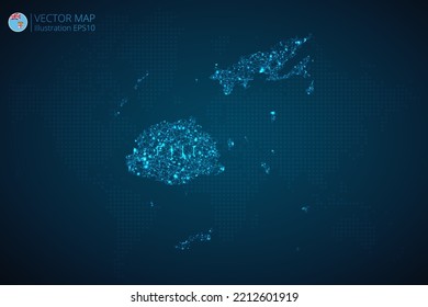 Business map of Fiji modern design with abstract digital technology mesh polygonal shapes on dark blue background. Vector Illustration EPS10.