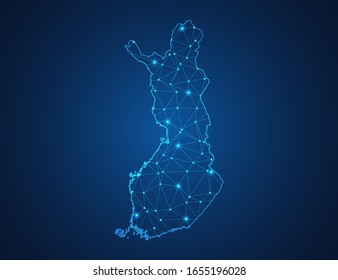 Mapa de negocios de Finlandia diseño moderno con formas poligonales sobre fondo azul oscuro, simple ilustración vectorial para el diseño de sitios web, concepto de tecnología digital.