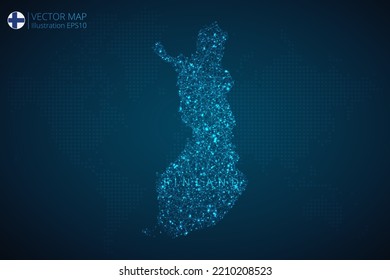 Business map of Finland modern design with abstract digital technology mesh polygonal shapes on dark blue background. Vector Illustration EPS10.