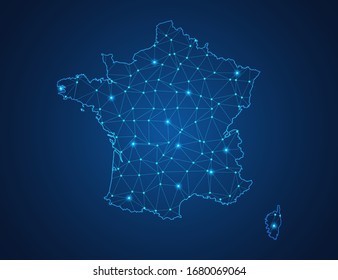 Business map of France modern design with polygonal shapes on dark blue background, simple vector illustration for web sitedesign, digital technology concept.