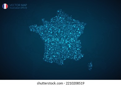 Business map of France modern design with abstract digital technology mesh polygonal shapes on dark blue background. Vector Illustration EPS10.