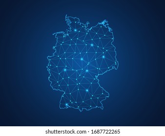 Business map of Germany modern design with polygonal shapes on dark blue background, simple vector illustration for web sitedesign, digital technology concept.