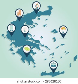Business map of Greece. Map of Greece with map pin of business and technology
