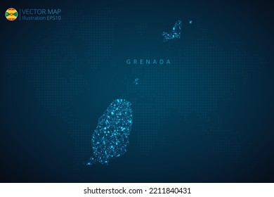 Business map of Grenada modern design with abstract digital technology mesh polygonal shapes on dark blue background. Vector Illustration EPS10.