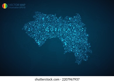 Mapa de negocios de Guinea diseño moderno con tecnología digital abstracta malla formas poligonales sobre fondo azul oscuro. EPS10 de ilustración vectorial.