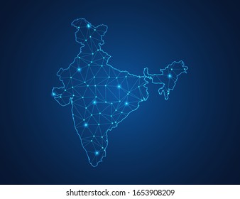 Business map of India modern design with polygonal shapes on dark blue background, simple vector illustration for web sitedesign, digital technology concept.