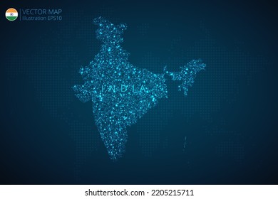 Business map of India modern design with abstract digital technology mesh polygonal shapes on dark blue background. Vector Illustration EPS10.