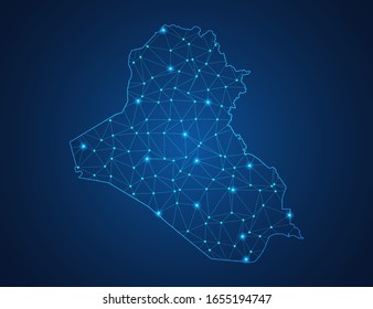 Business map of Iraq modern design with polygonal shapes on dark blue background, simple vector illustration for web sitedesign, digital technology concept.