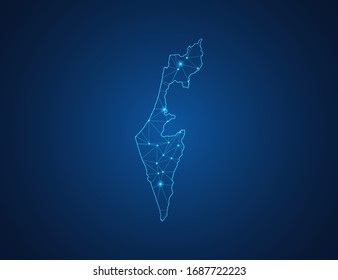 Business map of Israel modern design with polygonal shapes on dark blue background, simple vector illustration for web sitedesign, digital technology concept.