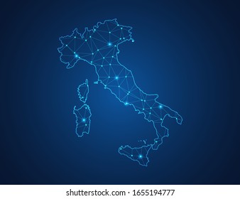 Business map of Italy modern design with polygonal shapes on dark blue background, simple vector illustration for web sitedesign, digital technology concept.