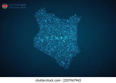 Mapa de negocios de diseño moderno de Kenia con tecnología digital abstracta malla formas poligonales sobre fondo azul oscuro. EPS10 de ilustración vectorial.