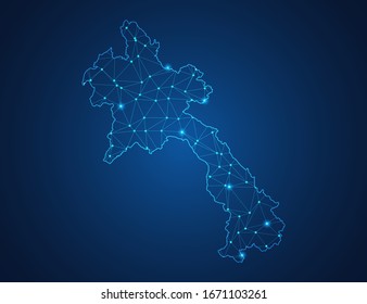 Mapa de negocios de diseño moderno de Laos con formas poligonales sobre fondo azul oscuro, simple ilustración vectorial para el diseño de sitios web, concepto de tecnología digital.