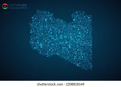 Mapa de negocios de Libia diseño moderno con tecnología digital abstracta malla formas poligonales sobre fondo azul oscuro. EPS10 de ilustración vectorial.