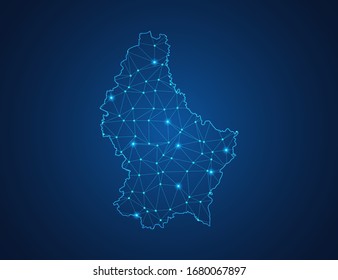 Business map of Luxembourg modern design with polygonal shapes on dark blue background, simple vector illustration for web sitedesign, digital technology concept.