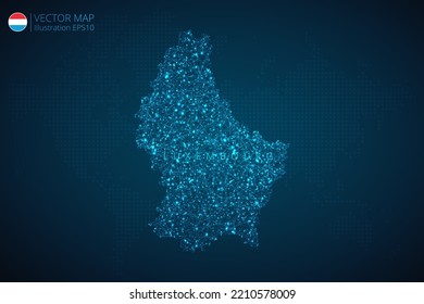 Business map of Luxembourg modern design with abstract digital technology mesh polygonal shapes on dark blue background. Vector Illustration EPS10.