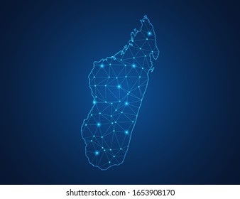 Business map of Madagascar modern design with polygonal shapes on dark blue background, simple vector illustration for web sitedesign, digital technology concept.