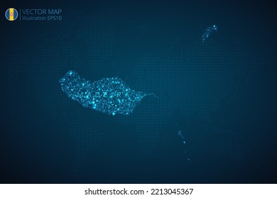 Business map of Madeira modern design with abstract digital technology mesh polygonal shapes on dark blue background. Vector Illustration EPS10.