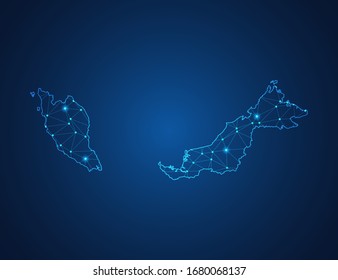 Business map of Malaysia modern design with polygonal shapes on dark blue background, simple vector illustration for web sitedesign, digital technology concept.