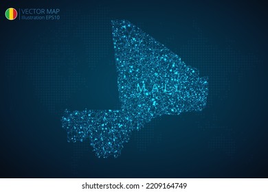 Business Map Of Mali Modern Design With Abstract Digital Technology Mesh Polygonal Shapes On Dark Blue Background. Vector Illustration EPS10.