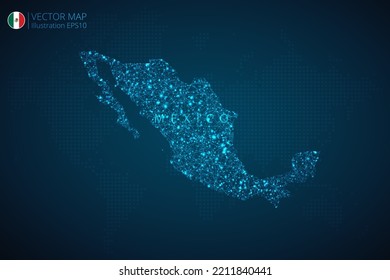 Business map of Mexico modern design with abstract digital technology mesh polygonal shapes on dark blue background. Vector Illustration EPS10.