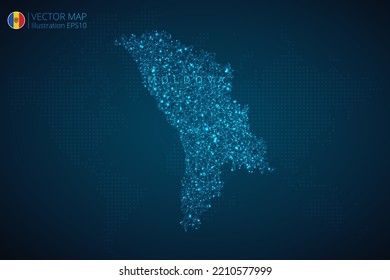Business map of Moldova modern design with abstract digital technology mesh polygonal shapes on dark blue background. Vector Illustration EPS10.