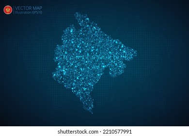 Business map of Montenegro modern design with abstract digital technology mesh polygonal shapes on dark blue background. Vector Illustration EPS10.