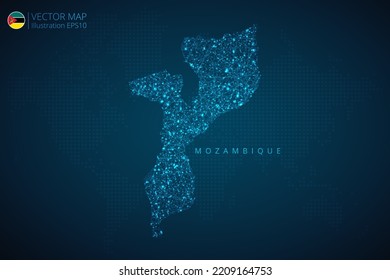 Business Map Of Mozambique Modern Design With Abstract Digital Technology Mesh Polygonal Shapes On Dark Blue Background. Vector Illustration EPS10.