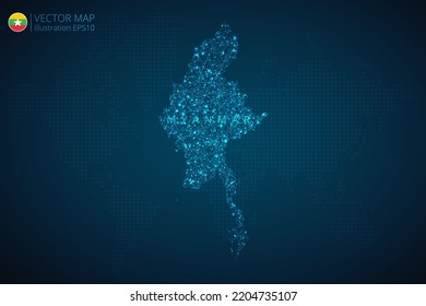Business map of Myanmar modern design with abstract digital technology mesh polygonal shapes on dark blue background. Vector Illustration EPS10.
