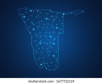 Business map of Namibia modern design with polygonal shapes on dark blue background, simple vector illustration for web sitedesign, digital technology concept.