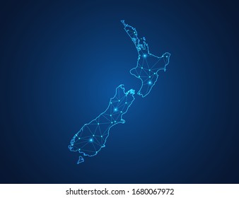 Business map of New Zealand modern design with polygonal shapes on dark blue background, simple vector illustration for web sitedesign, digital technology concept.