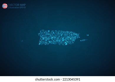 Business map of Puerto Rico modern design with abstract digital technology mesh polygonal shapes on dark blue background. Vector Illustration EPS10.