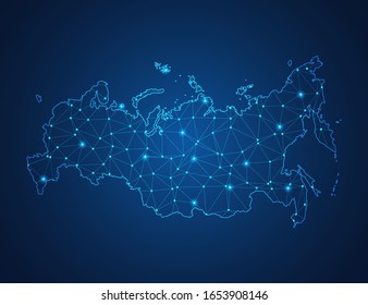 Business map of Russia modern design with polygonal shapes on dark blue background, simple vector illustration for web sitedesign, digital technology concept.