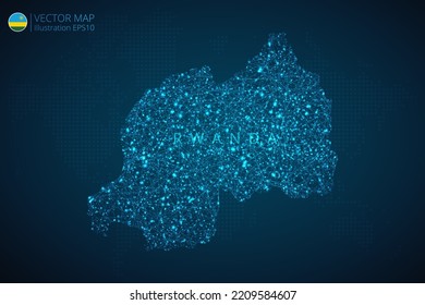 Business Map Of Rwanda Modern Design With Abstract Digital Technology Mesh Polygonal Shapes On Dark Blue Background. Vector Illustration EPS10.