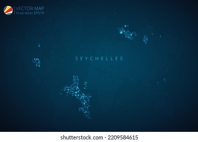 Business Map of Seychelles Modernes Design mit abstrakter digitaler Technologie verflechten polygonale Formen auf dunkelblauem Hintergrund. Vektorgrafik EPS10.