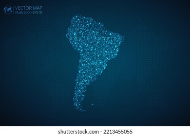 Business map of South America Continent modern design with abstract digital technology mesh polygonal shapes on dark blue background. Vector Illustration EPS10.