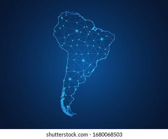 Business map of South America modern design with polygonal shapes on dark blue background, simple vector illustration for web sitedesign, digital technology concept.