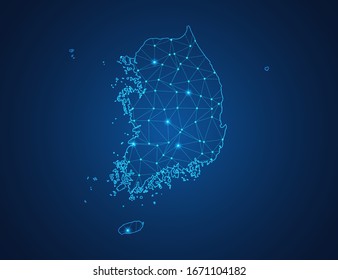 Business map of South Korea modern design with polygonal shapes on dark blue background, simple vector illustration for web sitedesign, digital technology concept.