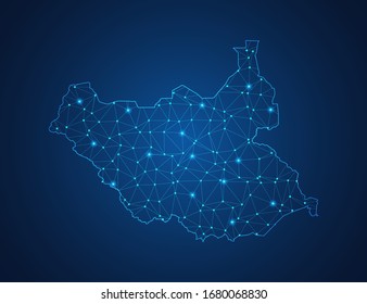 Business map of South Sudan modern design with polygonal shapes on dark blue background, simple vector illustration for web sitedesign, digital technology concept.