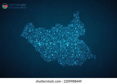 Business map of South Sudan modern design with abstract digital technology mesh polygonal shapes on dark blue background. Vector Illustration EPS10.