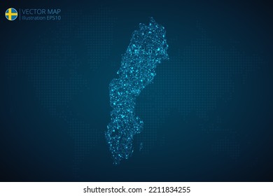 Geschäftskarte von Schweden Modernes Design mit abstrakter digitaler Technologie verflechten polygonale Formen auf dunkelblauem Hintergrund. Vektorgrafik EPS10.