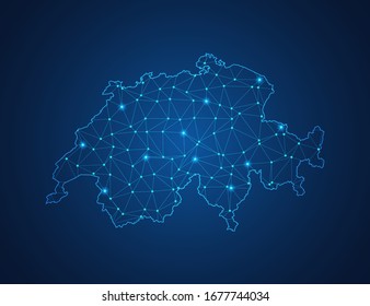Business map of Switzerland modern design with polygonal shapes on dark blue background, simple vector illustration for web sitedesign, digital technology concept.