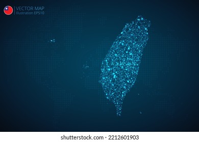 Business map of Taiwan modern design with abstract digital technology mesh polygonal shapes on dark blue background. Vector Illustration EPS10.