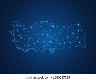 Business map of Turkey modern design with polygonal shapes on dark blue background, simple vector illustration for web sitedesign, digital technology concept.